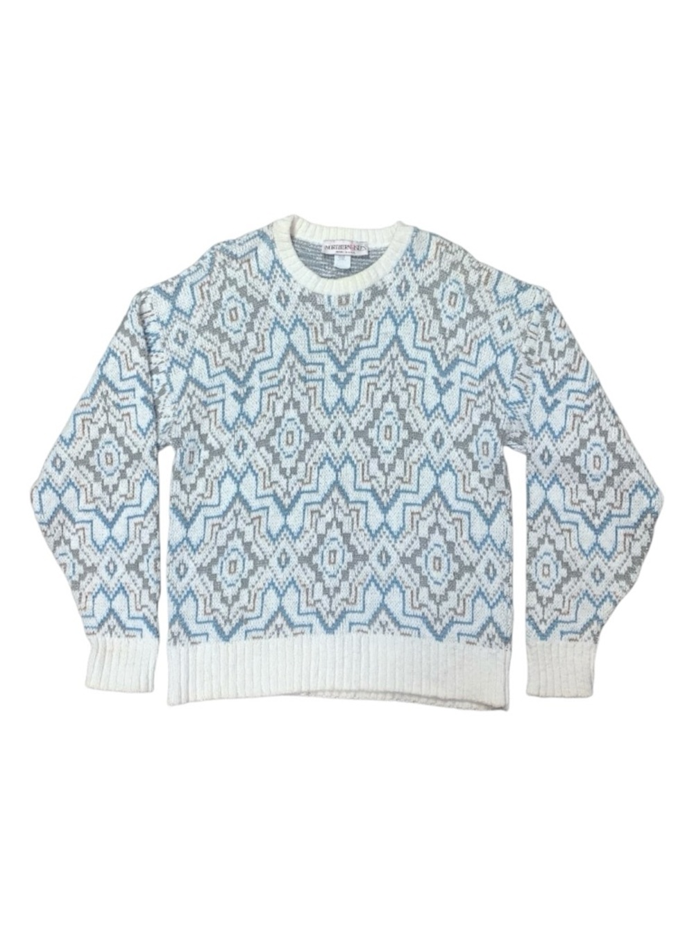 Northern Isles Vintage Snowflake‎ Knit Sweater Men's Size Large Ivory Blue Tan